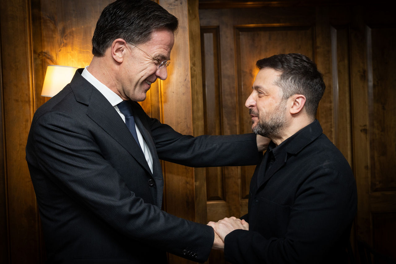 NATO Secretary General Mark Rutte meets with Volodymyr Zelenskyy, President of Ukraine, at the Munich Security Conference