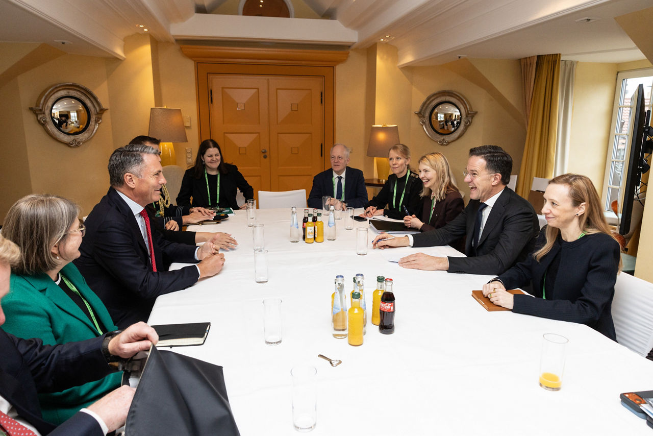 NATO Secretary General Mark Rutte meets with Richard Marles, Deputy Prime Minister and Minister of Defence of Australia, at the Munich Security Conference