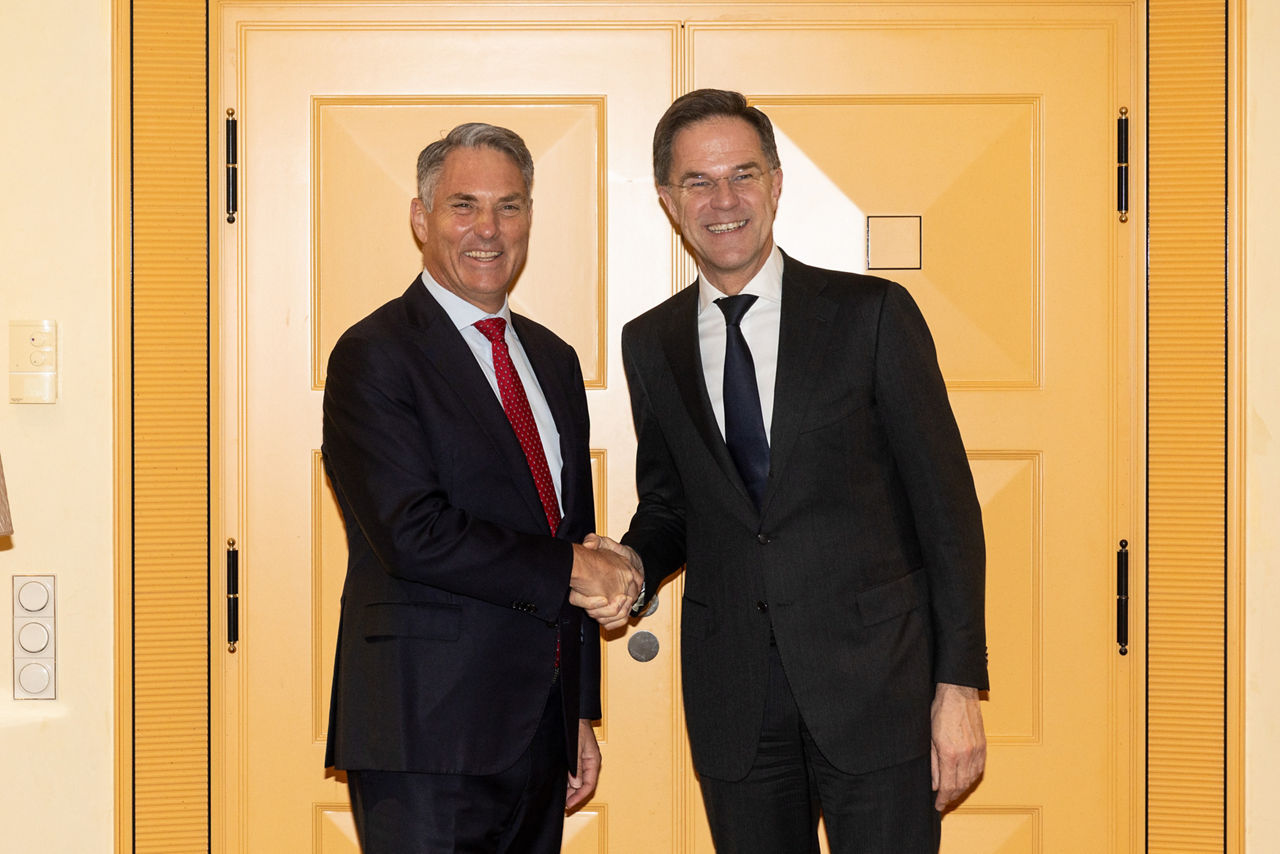NATO Secretary General Mark Rutte meets with Richard Marles, Deputy Prime Minister and Minister of Defence of Australia, at the Munich Security Conference