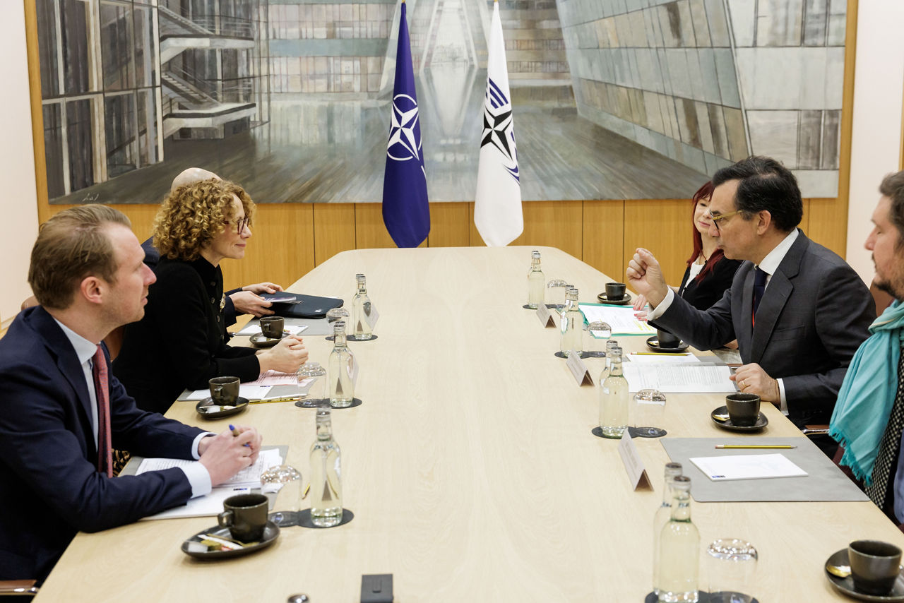 NATO Deputy Secretary General Radmila Shekerinska meets with Marcos Perestrello, President of the NATO Parliamentary Assembly at NATO Headquarters in Brussels, Belgium