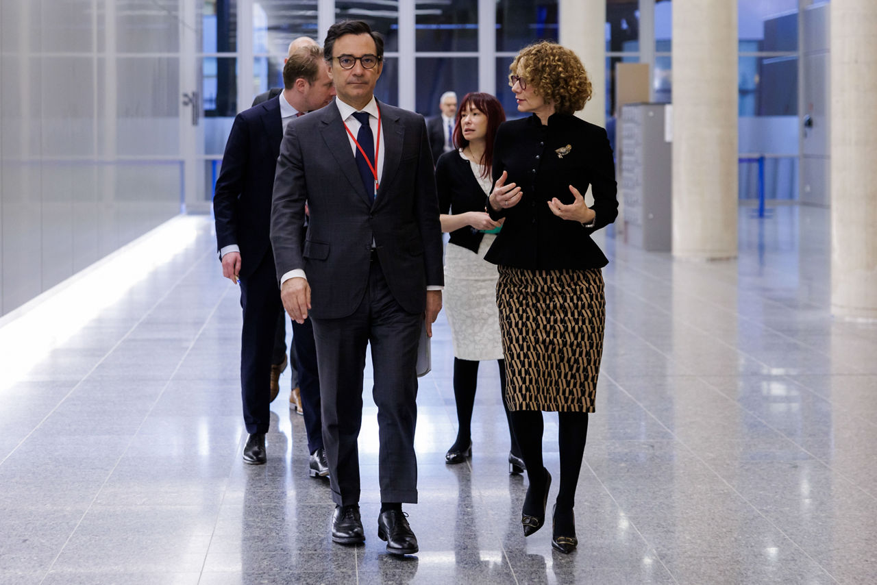 NATO Deputy Secretary General Radmila Shekerinska meets with Marcos Perestrello, President of the NATO Parliamentary Assembly at NATO Headquarters in Brussels, Belgium