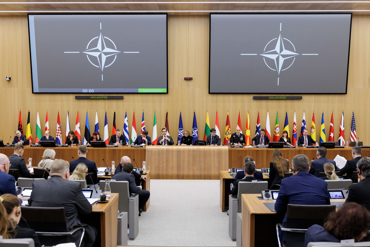 Marcos Perestrello, President of the NATO Parliamentary Assembly, briefing the North Atlantic Council (NAC) at NATO Headquarters in Brussels, Belgium
