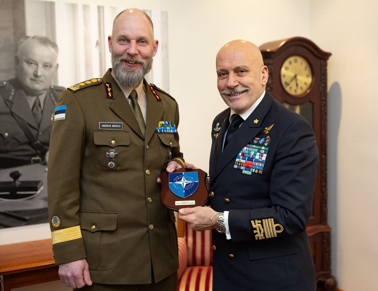 Left to Right - The Chief of Defence of Estonia, Lieutenant General Andrus Merilo and the Chair of the NATO Military Committee, Admiral Giuseppe Cavo Dragone.