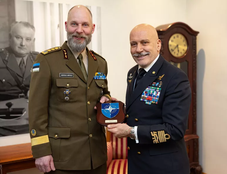 Left to Right - The Chief of Defence of Estonia, Lieutenant General Andrus Merilo and the Chair of the NATO Military Committee, Admiral Giuseppe Cavo Dragone.