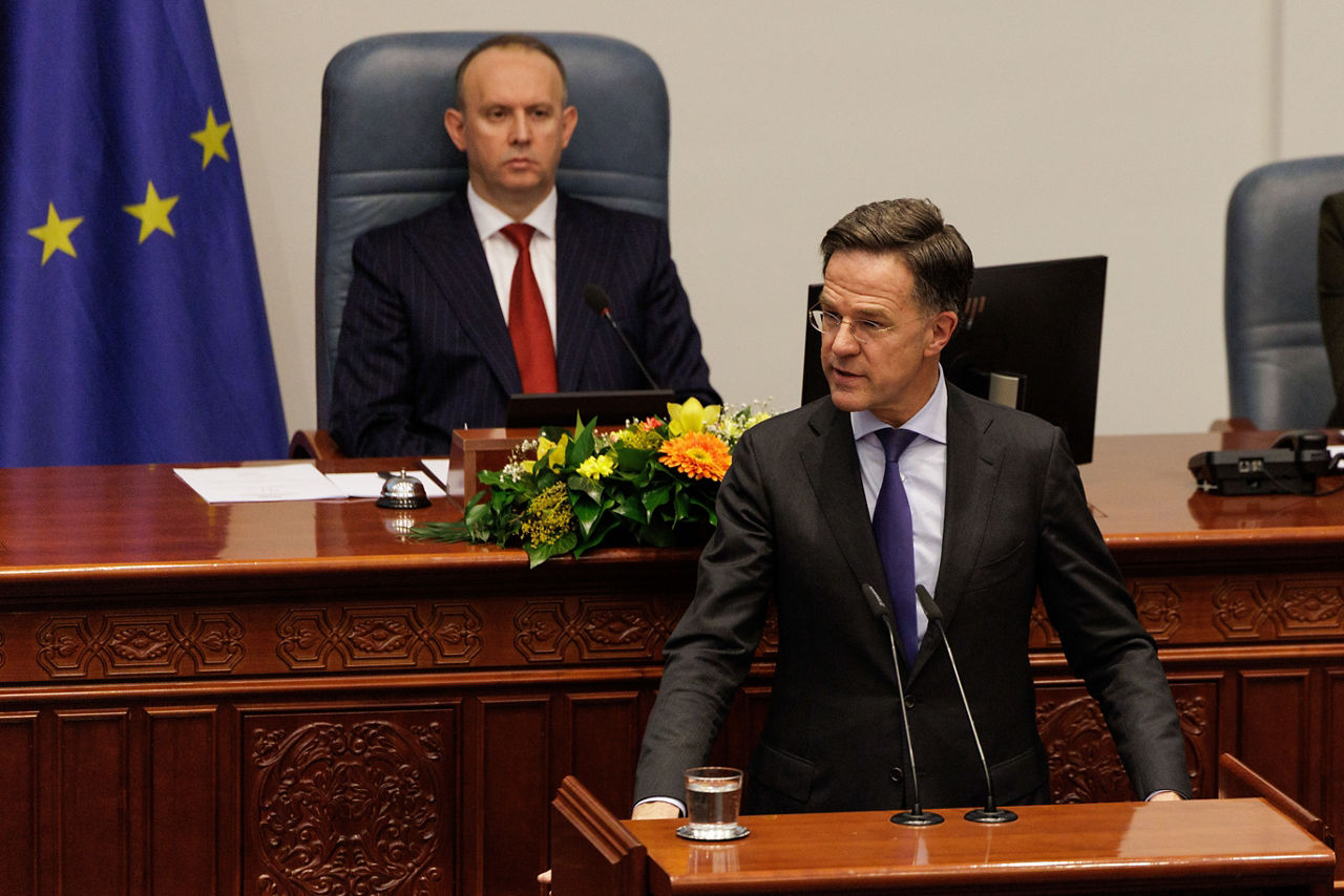 NATO Secretary General Mark Rutte addressing the members of the Assembly of North Macedonia