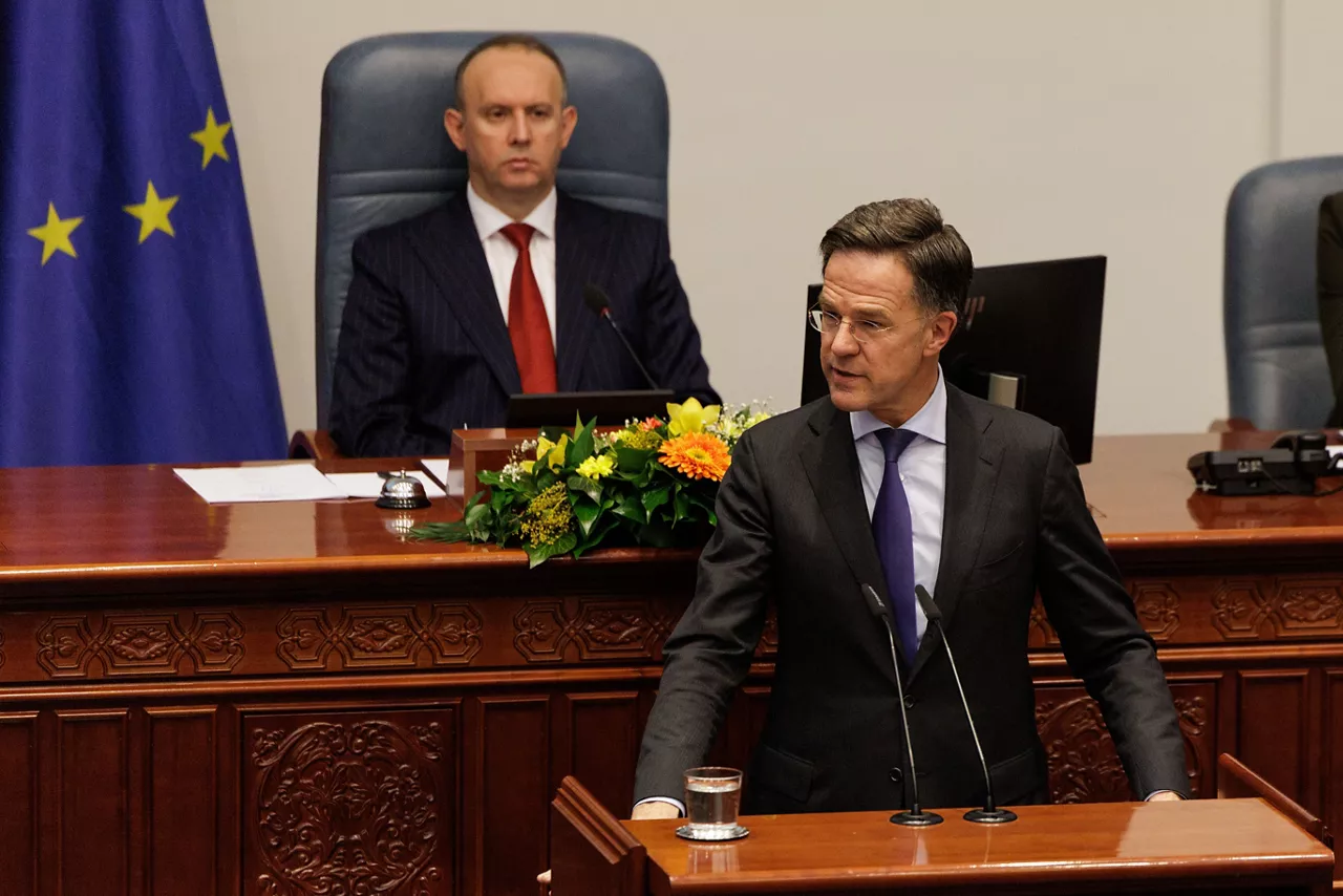 NATO Secretary General Mark Rutte addressing the members of the Assembly of North Macedonia