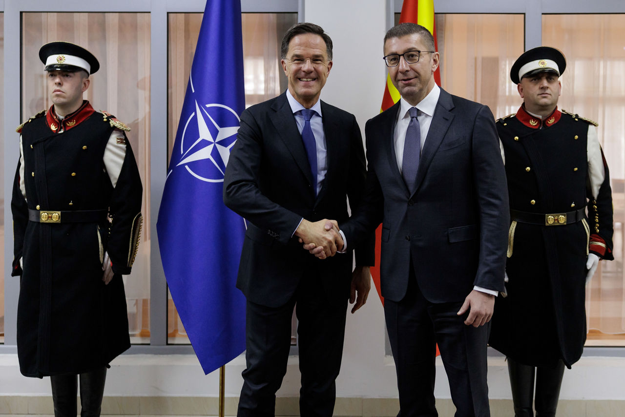 NATO Secretary General Mark Rutte meets with Hristijan Mickoski, Prime Minister of North Macedonia