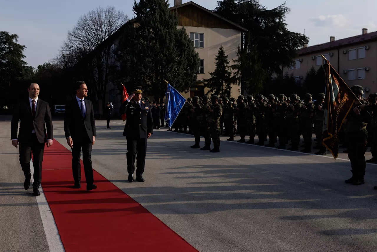 NATO Secretary General Mark Rutte visits Ilinden Baracks in Skopje with the Minister of Defence of North Macedonia, Vlado Misajlovski
