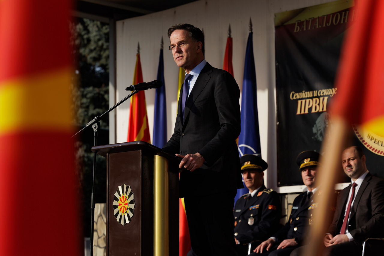 NATO Secretary General Mark Rutte visits Ilinden Baracks in Skopje and addresses the troops