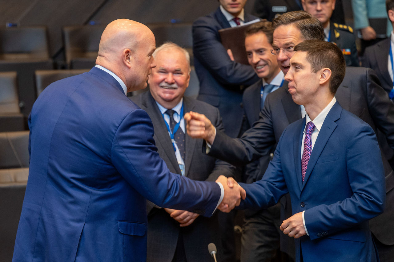 [from left to right] Mihai Popșoi, Deputy Prime Minister and Minister of Foreign Affairs of Moldova with Matthew Whitaker, US Permanent Representative to NATO