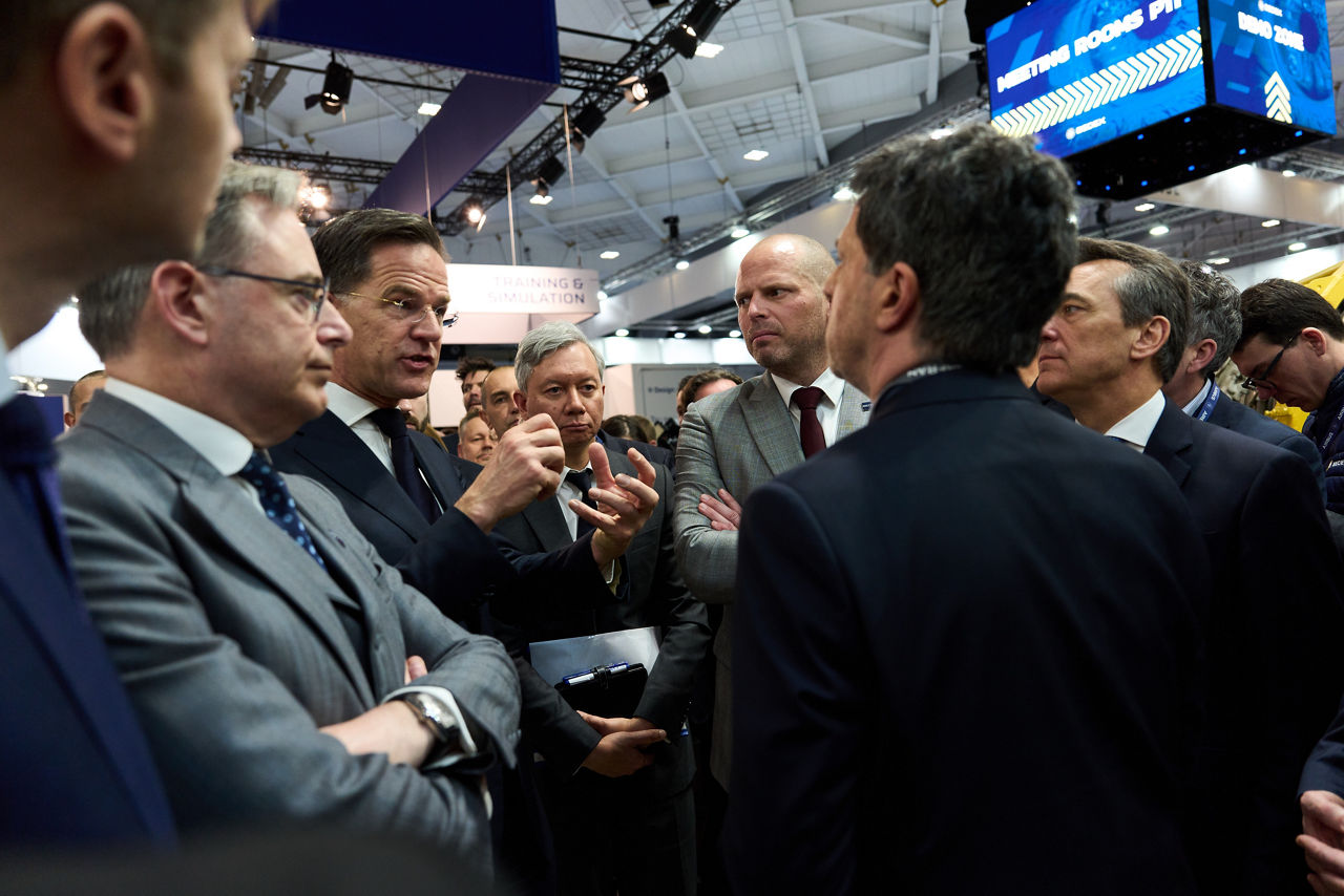 NATO Secretary General Mark Rutte with Bart De Wever, Prime Minister of Belgium and Theo Francken, Minister of Defence of Belgium at the exhibition at BEDEX 2026