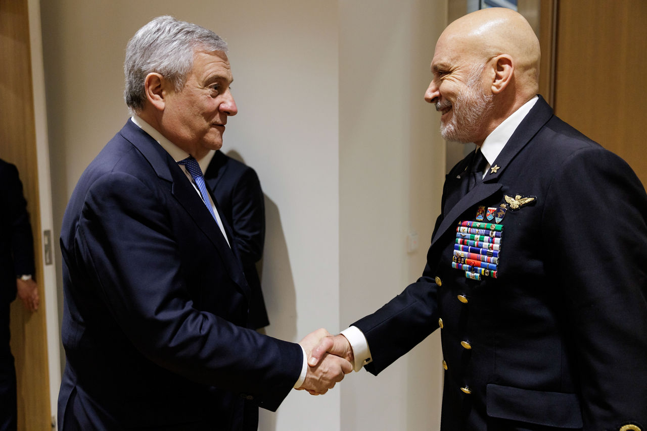 Chair of the Military Committee Admiral Giuseppe Cavo Dragone and Antonio Tajani, Deputy President of the Council of Ministers and Minister of Foreign Affairs and International Cooperation of Italy