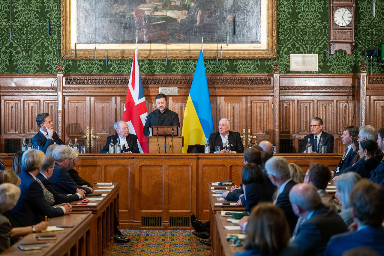 NATO Secretary General Mark Rutte attends an event in the House of Commons with Volodymyr Zelenskyy, President of Ukraine