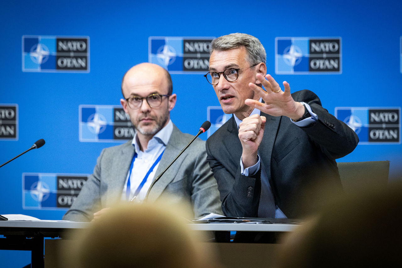 Left to Right - Mr Nikolaos Loutas, Director Innovation, Innovation and Armaments Division (D2IA), and Mr François Marie Gougeon, DASG Defence Planning and Policy Division (DPP)