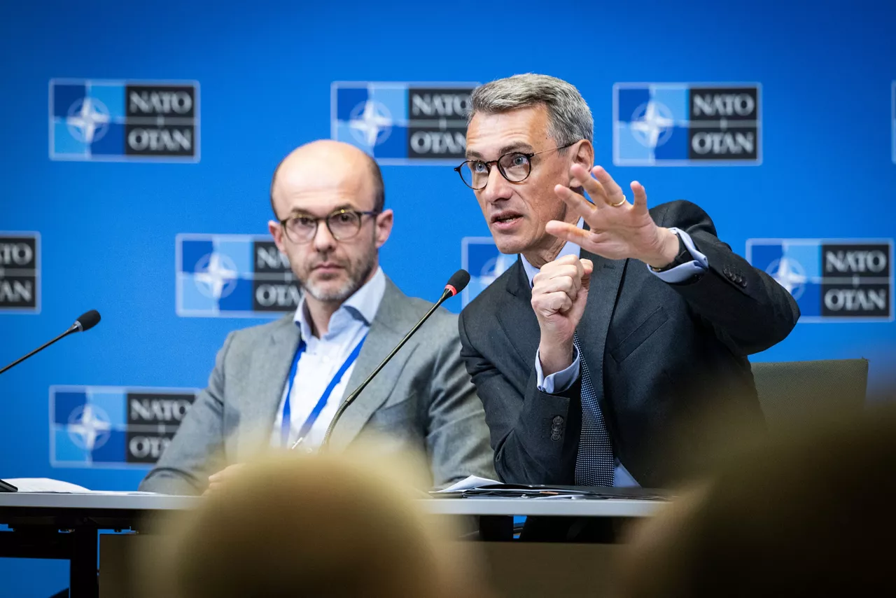 Left to Right - Mr Nikolaos Loutas, Director Innovation, Innovation and Armaments Division (D2IA), and Mr François Marie Gougeon, DASG Defence Planning and Policy Division (DPP)