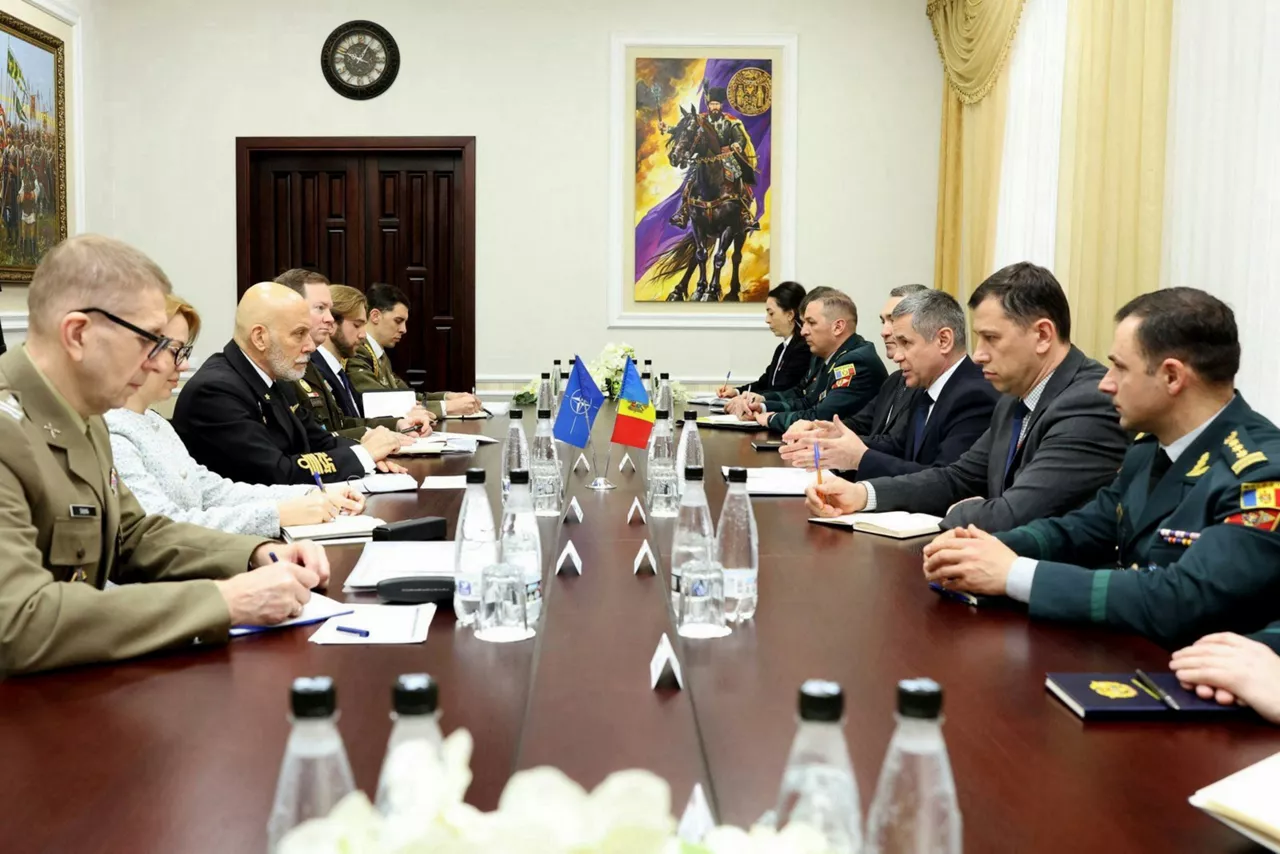 Chair of the NATO Military Committee Admiral Giuseppe Cavo Dragone participating in a meeting at the Ministry of Defense, the Republic of Moldova 