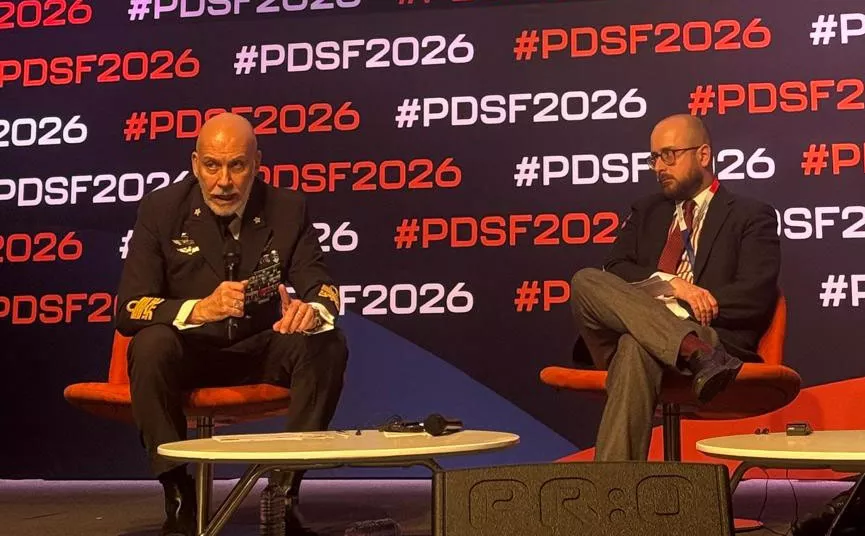 The Chair of the NATO Military Committee, Admiral Giuseppe Cavo Dragone, speaking during panel discussions at the PDSF