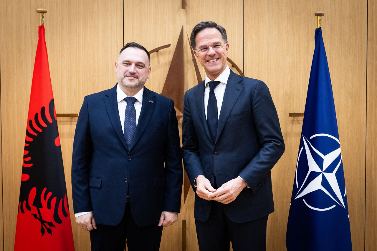 NATO Secretary General Mark Rutte meets with Ermal Nufi Minister of Defence of Albania at NATO Headquarters 