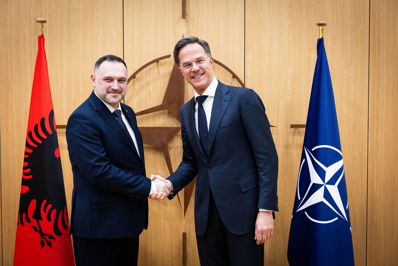 NATO Secretary General Mark Rutte meets with Ermal Nufi Minister of Defence of Albania at NATO Headquarters 