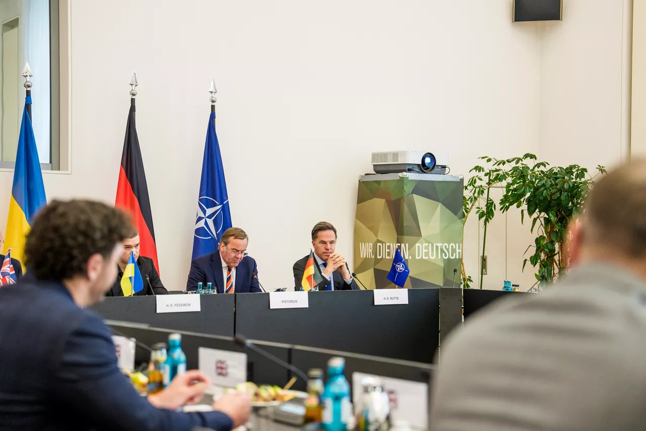NATO Secretary General Mark Rutte with Boris Pistorius, Minister of Defence of Germany, John Healey, Secretary of State for Defence of the United Kingdom, and Mykhailo Fedorov, Minister of Defence of Ukraine