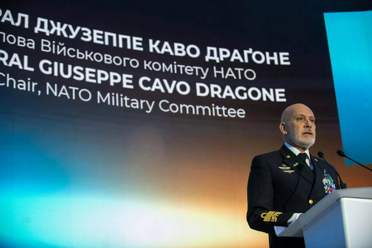 The Chair of the NATO Military Committee, Admiral Giuseppe Cavo Dragone during the 18th annual Kyiv Security Forum (KFS).