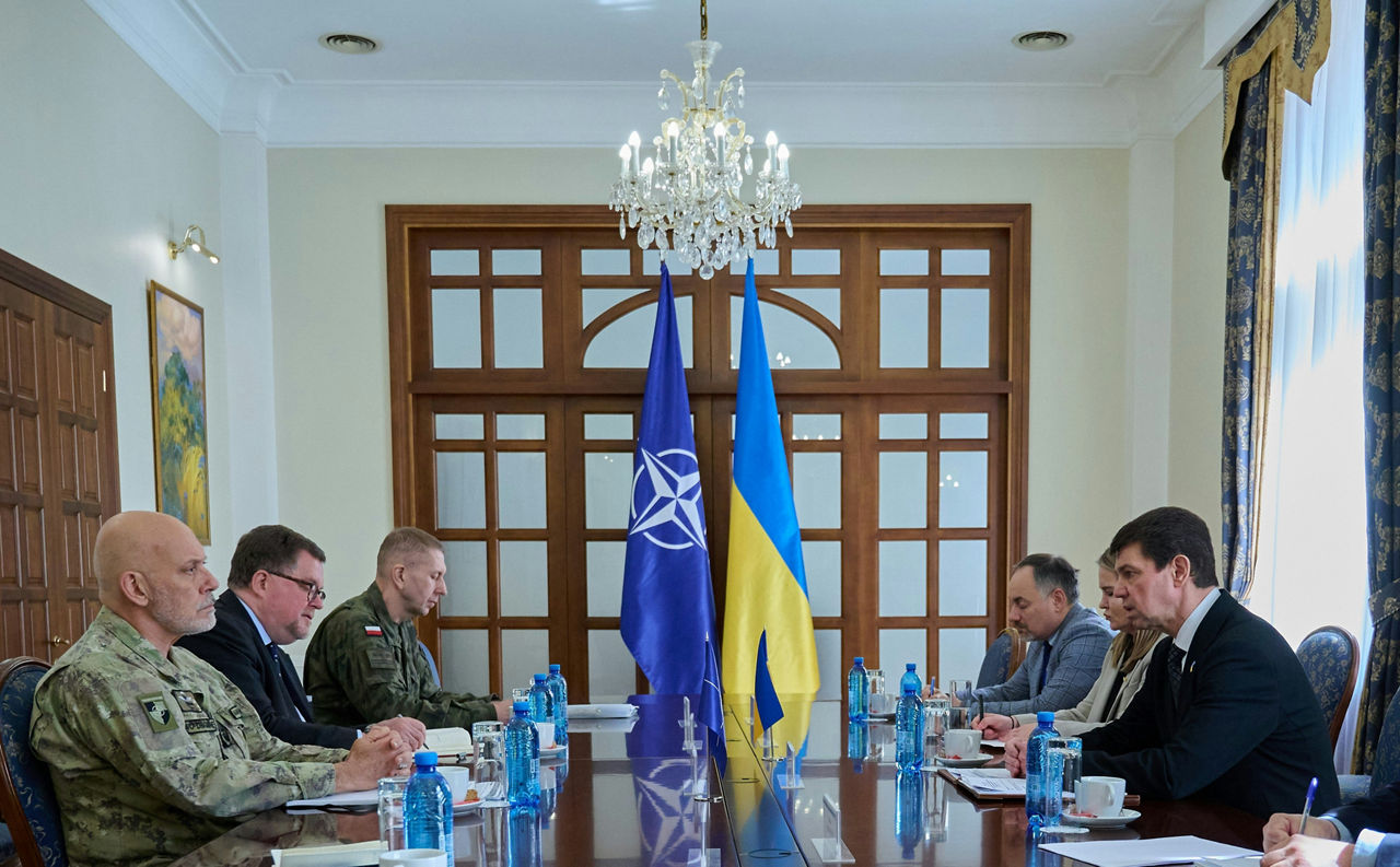 Office Call between the Chair of the NATO Military Committee, Admiral Giuseppe Cavo Dragone; NATO Senior Representative in Ukraine, Mr. Patrick Turner; Deputy Minister of Foreign Affairs of Ukraine, Olexandr Mischenko.