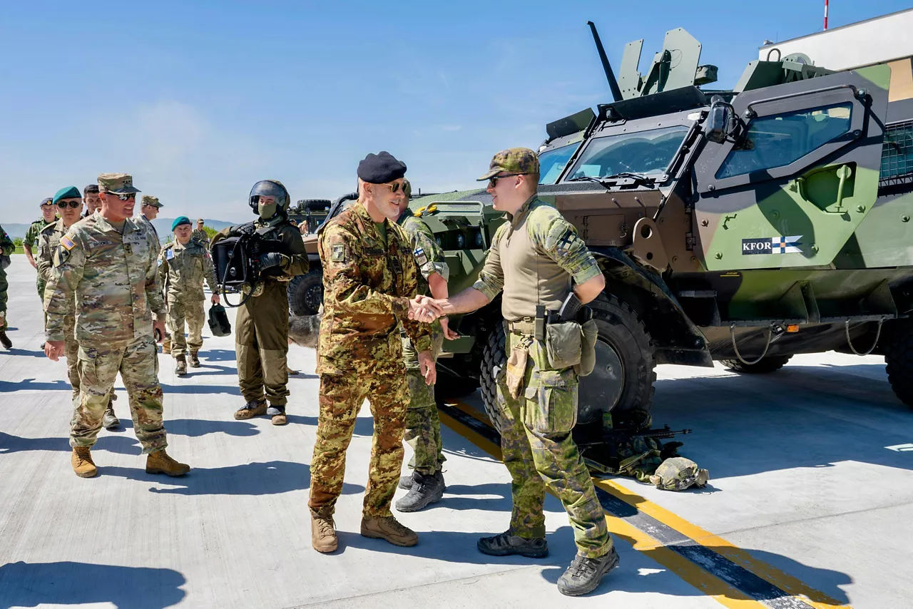 The Chair of the NATO Military Committee Admiral Giuseppe Cavo Dragone at the KFOR military equipment static display during MC visit to KFOR