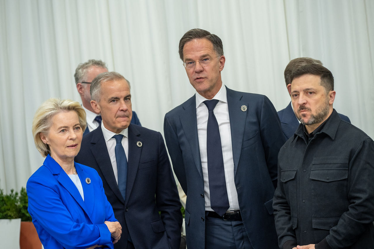 [from left to right] Ursula von der Leyen, President of the European Commission, Mark Carney, Prime Minister of Canada, NATO Secretary General Mark Rutte and Volodymyr Zelenskyy, President of Ukraine