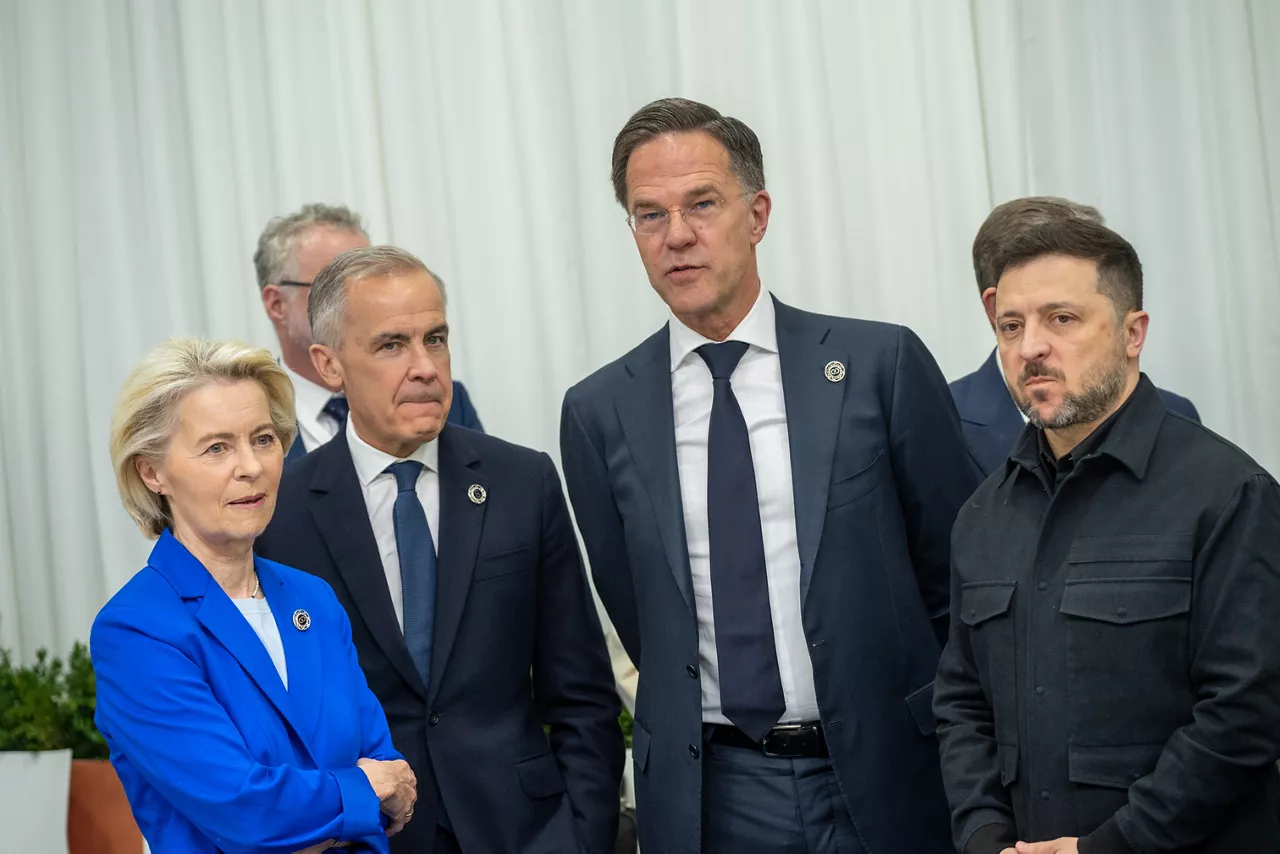 [from left to right] Ursula von der Leyen, President of the European Commission, Mark Carney, Prime Minister of Canada, NATO Secretary General Mark Rutte and Volodymyr Zelenskyy, President of Ukraine
