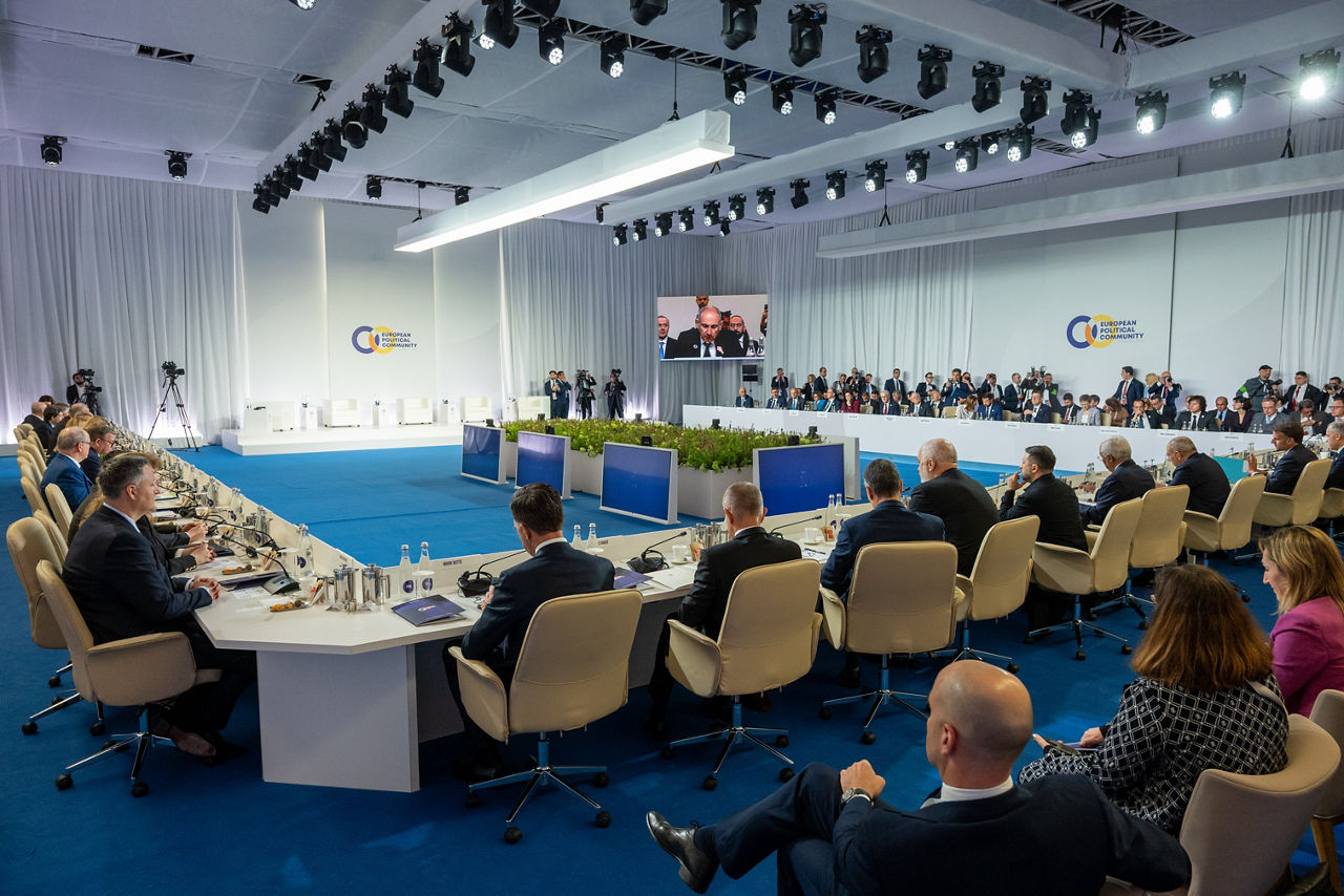 NATO Secretary General Mark Rutte participates in the plenary session of the 8th meeting of the European Political Community