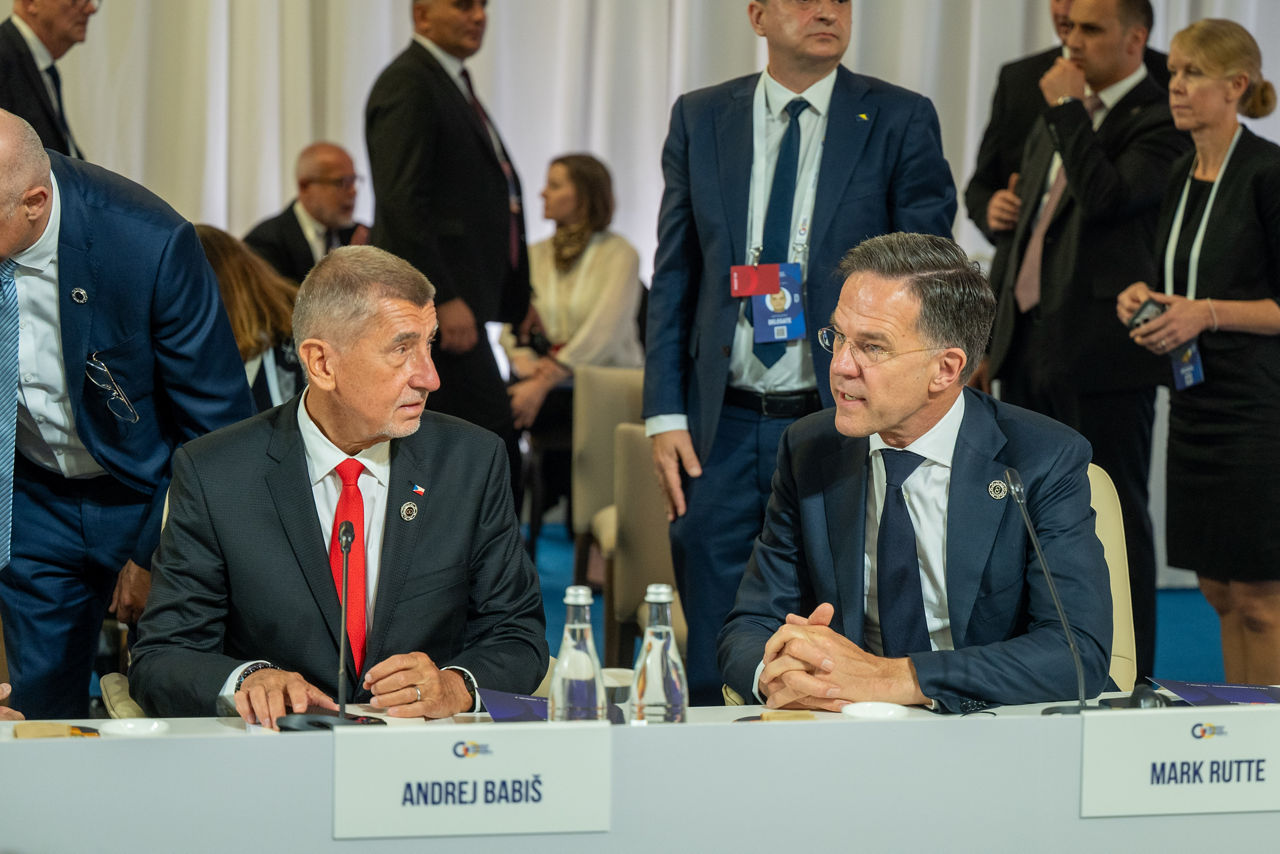NATO Secretary General Mark Rutte with Andrej Babiš, Prime Minister of the Czech Republic at the plenary session of the 8th meeting of the European Political Community
