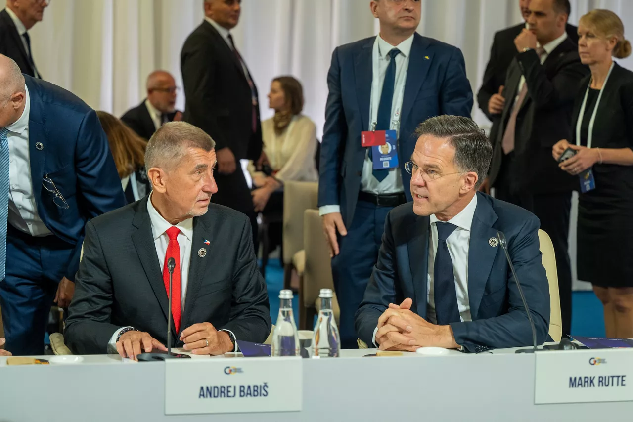 NATO Secretary General Mark Rutte with Andrej Babiš, Prime Minister of the Czech Republic at the plenary session of the 8th meeting of the European Political Community
