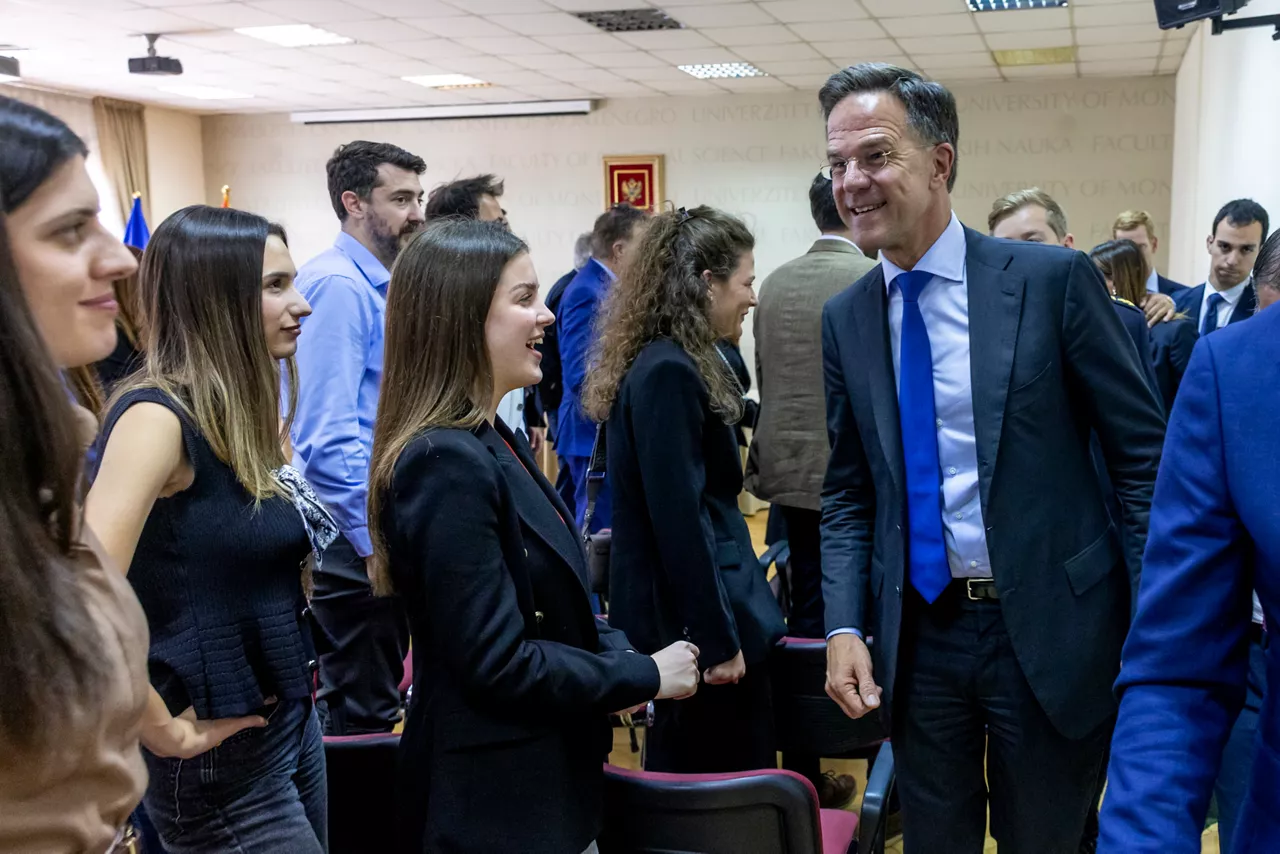 NATO Secretary General Mark Rutte engages with students at the Faculty of Political Sciences of the University of Montenegro