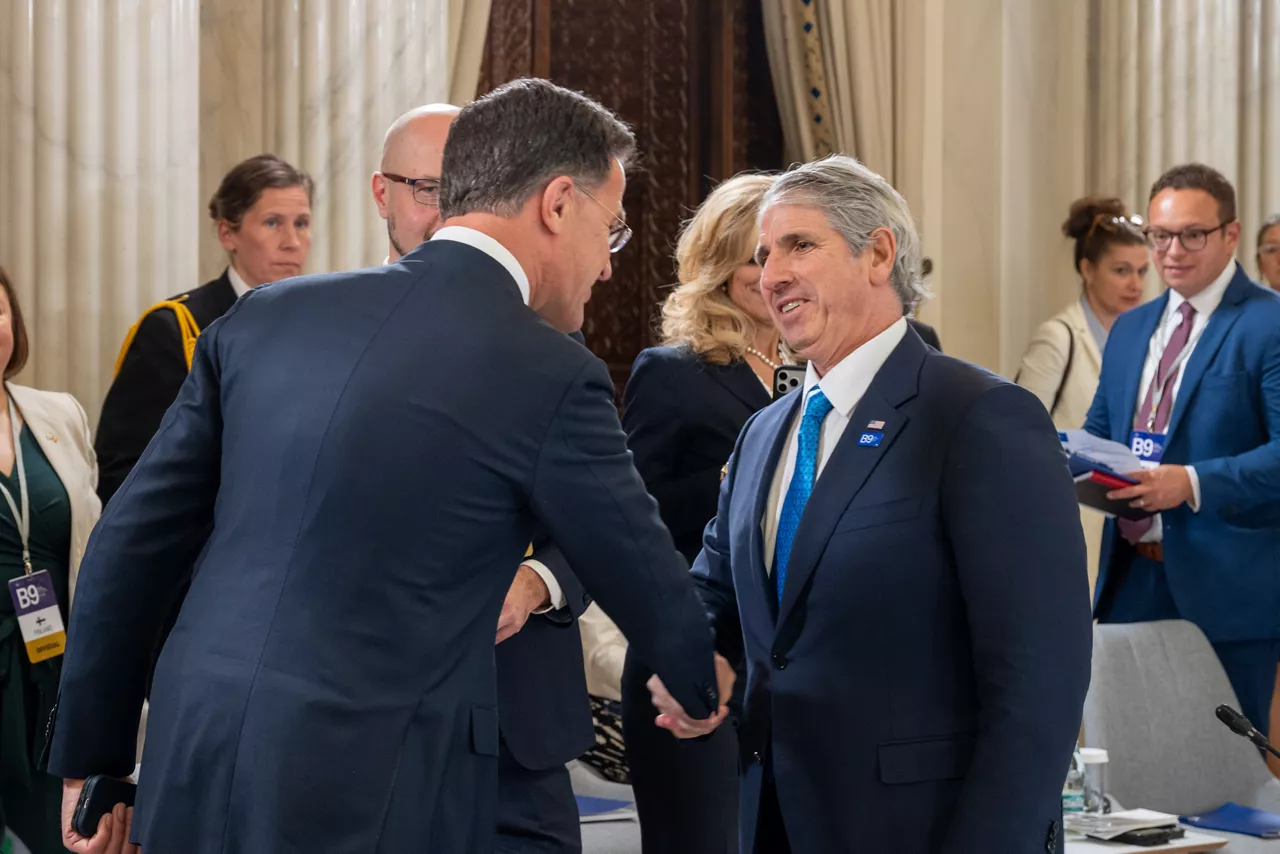 NATO Secretary General Mark Rutte with U.S. Under Secretary of State for Arms Control and International Security Thomas DiNanno
