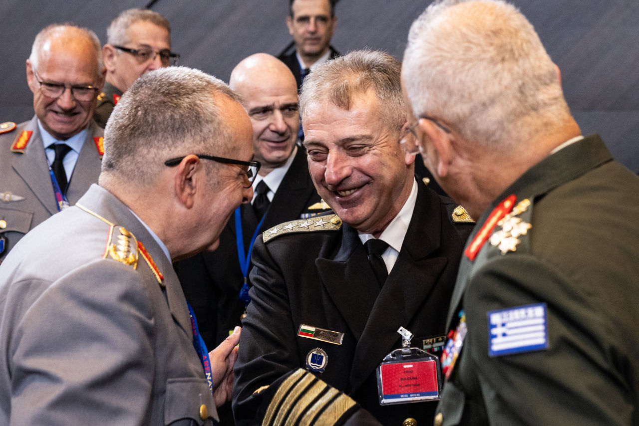 Left to Right - The Chief of Defence of Germany, General Carsten Breuer; the Chief of Defence of Bulgaria, Admiral Emil Eftimov; the Chief of Defence of Greece, General Dimitrios Choupis.

