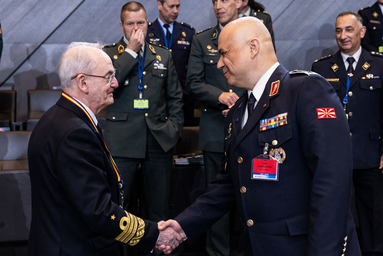 Left to Right - The Chief of Defence of Spain, Admiral Teodoro López Calderón with the Chief of Defence of North Macedonia, Major General Sashko Lafchiski.