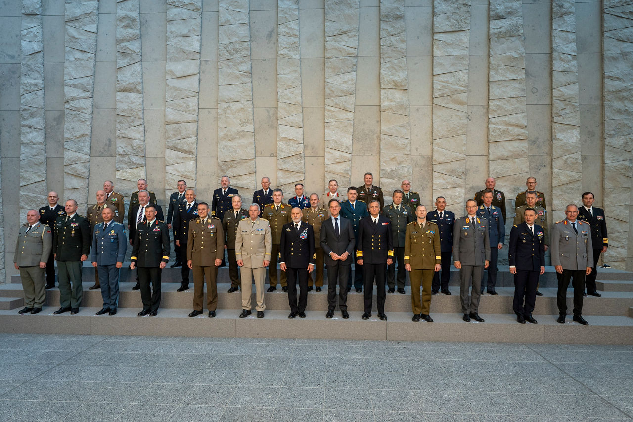 Family Photo of Allied Military Representatives with NATO Secretary General Mark Rutte