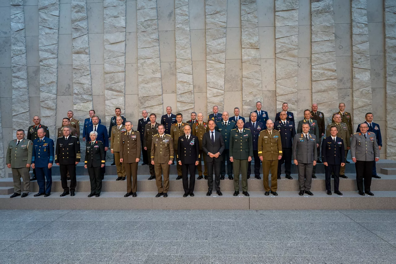 Family Photo of Allied Chiefs of Defence with NATO Secretary General Mark Rutte