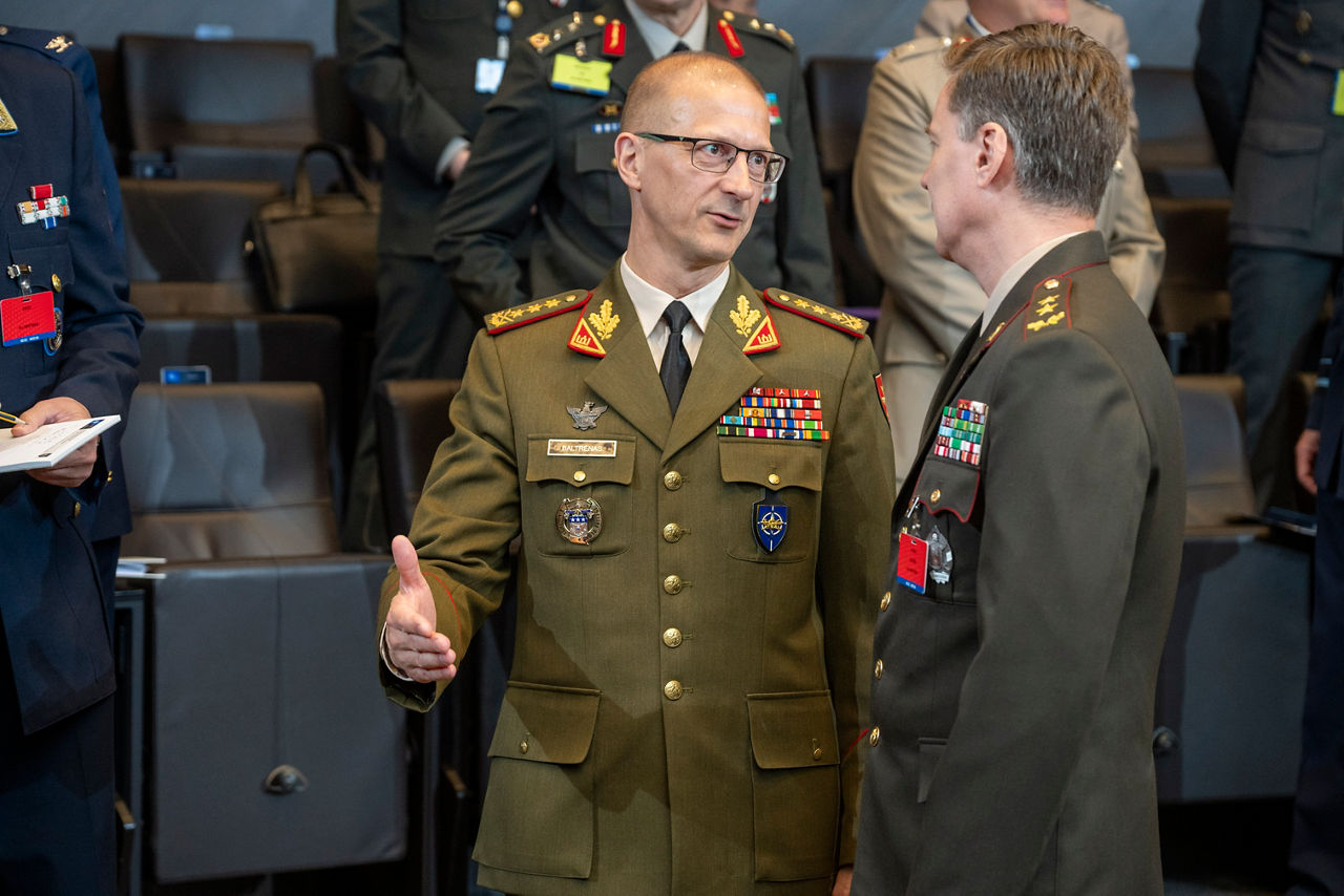 Left to Right - The Director General of the International Military Staff (DGIMS), Lieutenant General Remigijus Baltrėnas with the Chief of Defence of Latvia, Major General Kaspars Pudāns.