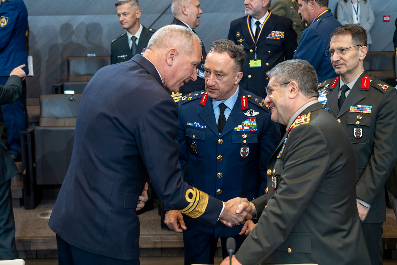 Left to Right - The Military Representative of Sweden, Vice Admiral Jonas Haggren with the Chief of Defence of Türkiye, General Selçuk Bayraktaroğlu, and the Military Representative of Türkiye, Lieutenant General Kemal Turan.