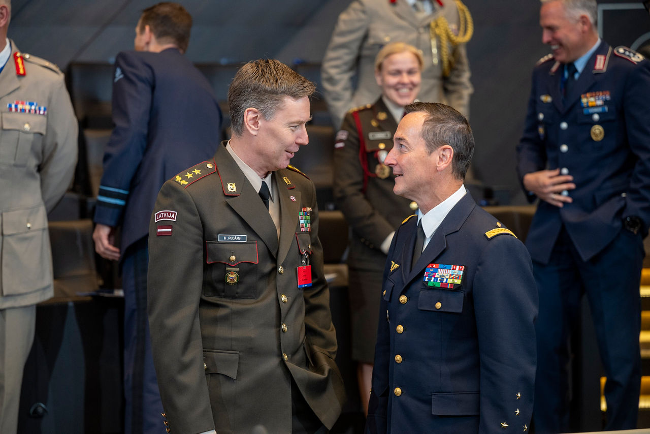 Left to Right -  The Chief of Defence of Latvia, Major General Kaspars Pudāns with the Chief of Defence of France, General Fabien Mandon.
