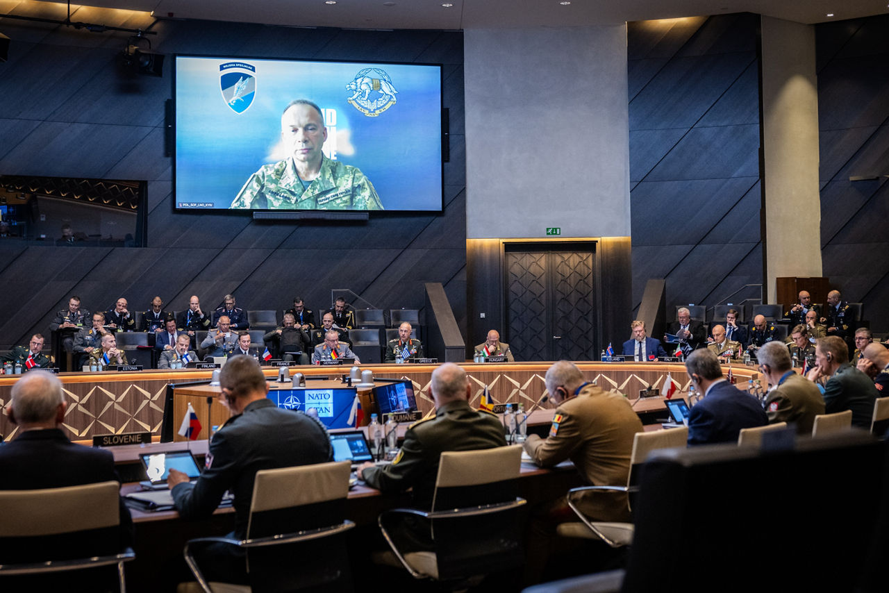 The Chief of Defence of Ukraine, General Oleksandr Syrskyi connected via VTC to the NATO Military Committee in Chiefs of Defence Session (MCCS).