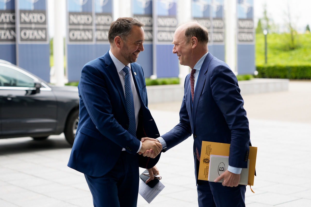 Willem van de Voorde, NATO Permanent Representative for Belgium welcomes Maxime Prévot, Deputy Prime Minister and Minister of Foreign Affairs, European Affairs and Development Cooperation of Belgium