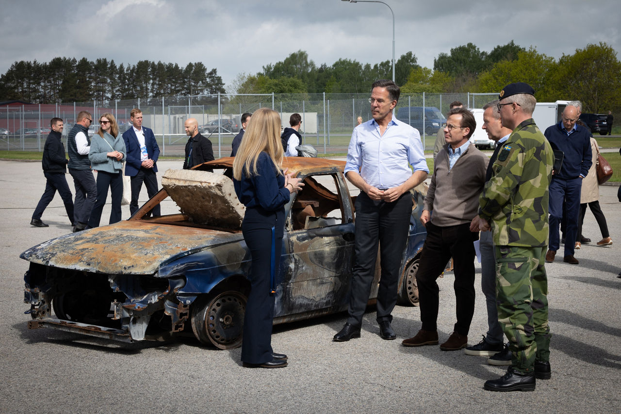 NATO Secretary General Mark Rutte and the Prime Minister of Sweden, Ulf Kristersson, visit the Swedish Civil Defence and Resilience Agency training centre, in Revinge.