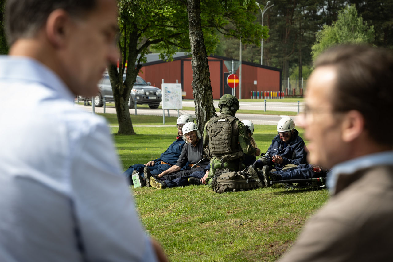 NATO Secretary General Mark Rutte and the Prime Minister of Sweden, Ulf Kristersson, visit the Swedish Civil Defence and Resilience Agency training centre, in Revinge.