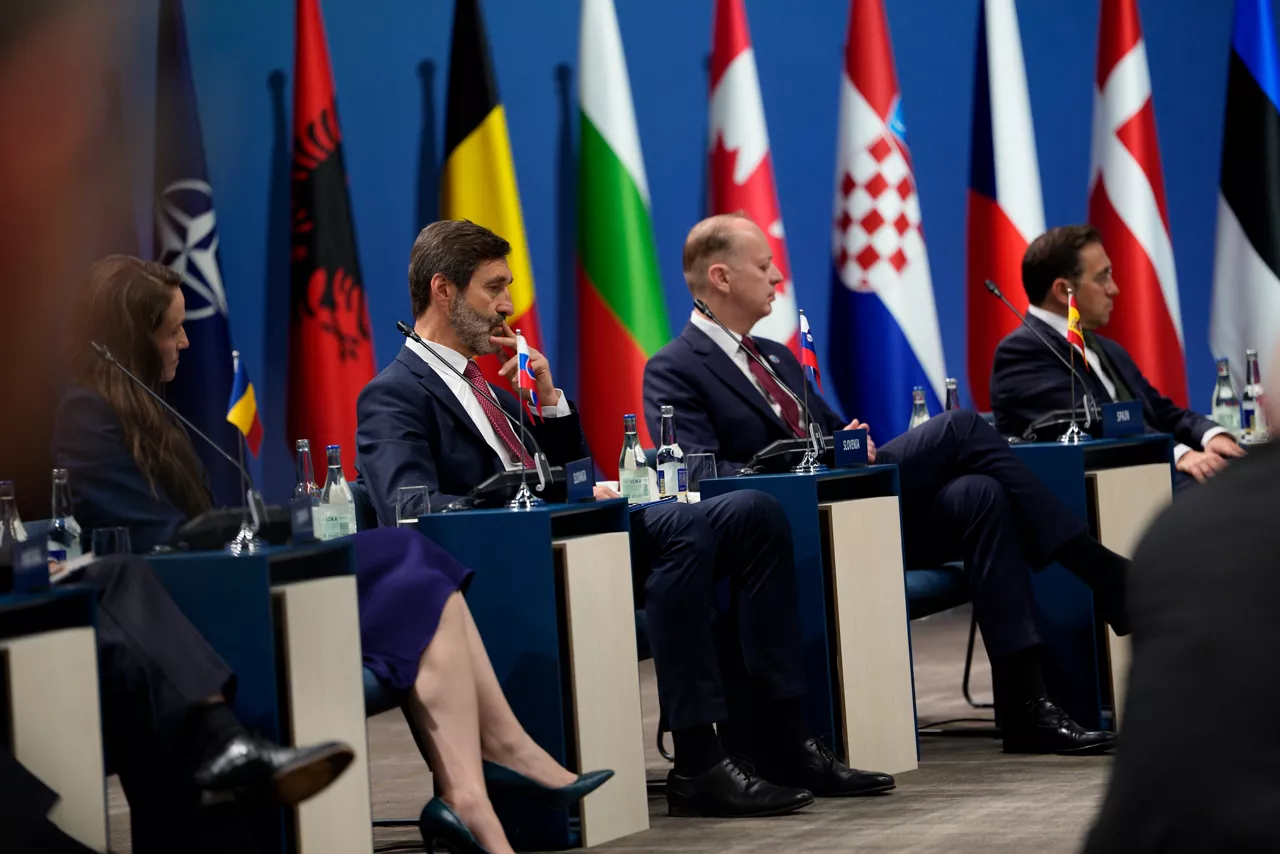 Oana-Silvia Țoiu (Minister of Foreign Affairs, Romania), Juraj Blanár (Minister of Foreign Affairs, Slovak Republic), Andrej Benedejčič (Permanent Representative, Slovenia) and José Manuel Albares Bueno (Minister of Foreign Affairs, Spain)