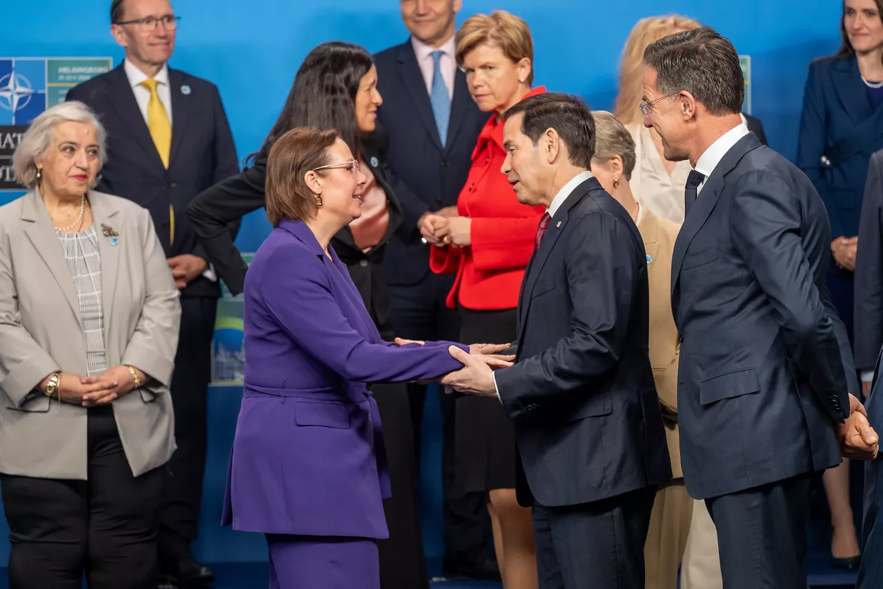 Maria Malmer Stenergard (Minister of Foreign Affairs, Sweden) with Marco Rubio (US Secretary of State) and NATO Secretarty General Mark Rutte