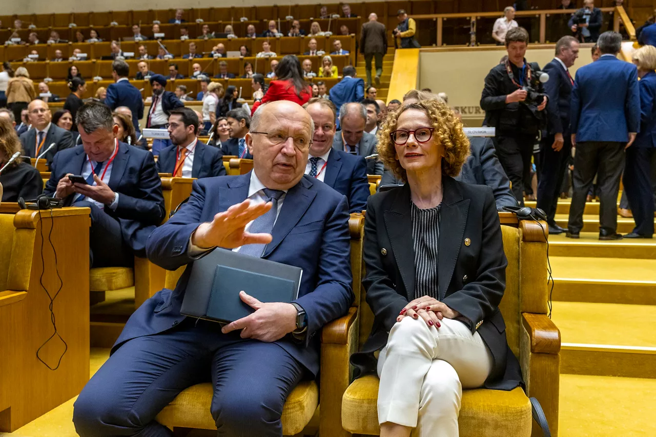NATO Deputy Secretary General Radmila Shekerinska with Andrius Kubilius, Commissioner for Defence and Space, European Commission, at the Spring Session of the NATO Parliamentary Assembly