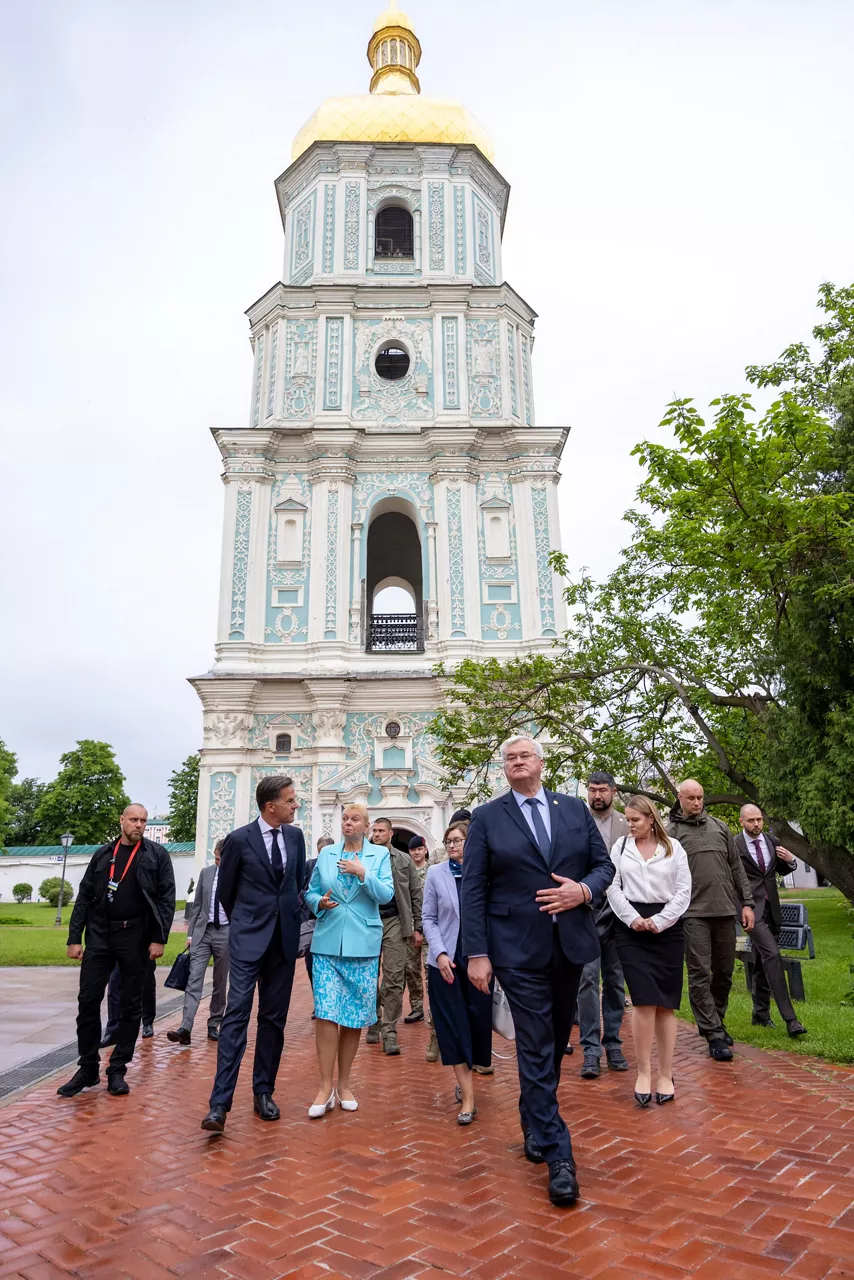 NATO Secretary General Mark Rutte meets with the Minister of Foreign Affairs of Ukraine, Andrii Sybiha who hosted a visit to the Saint Sophia Cathedral
