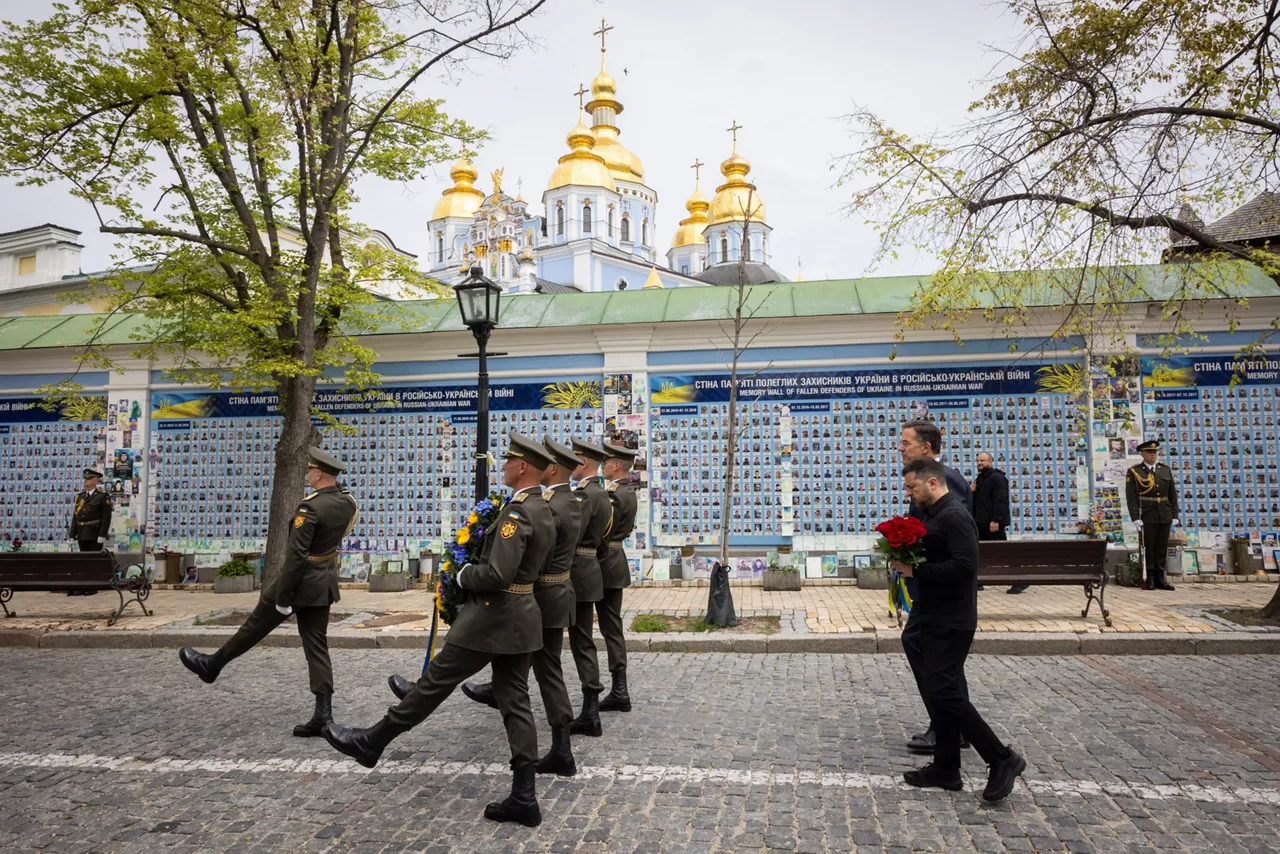 NATO Secretary General Mark Rutte and Volodymyr Zelenskyy, President of Ukraine, in a wreath-laying ceremony at the Wall of Remembrance of the Fallen for Ukraine